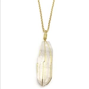 RAW GOLD CAGED QUARTZ CRYSTAL NECKLACE 22 inches